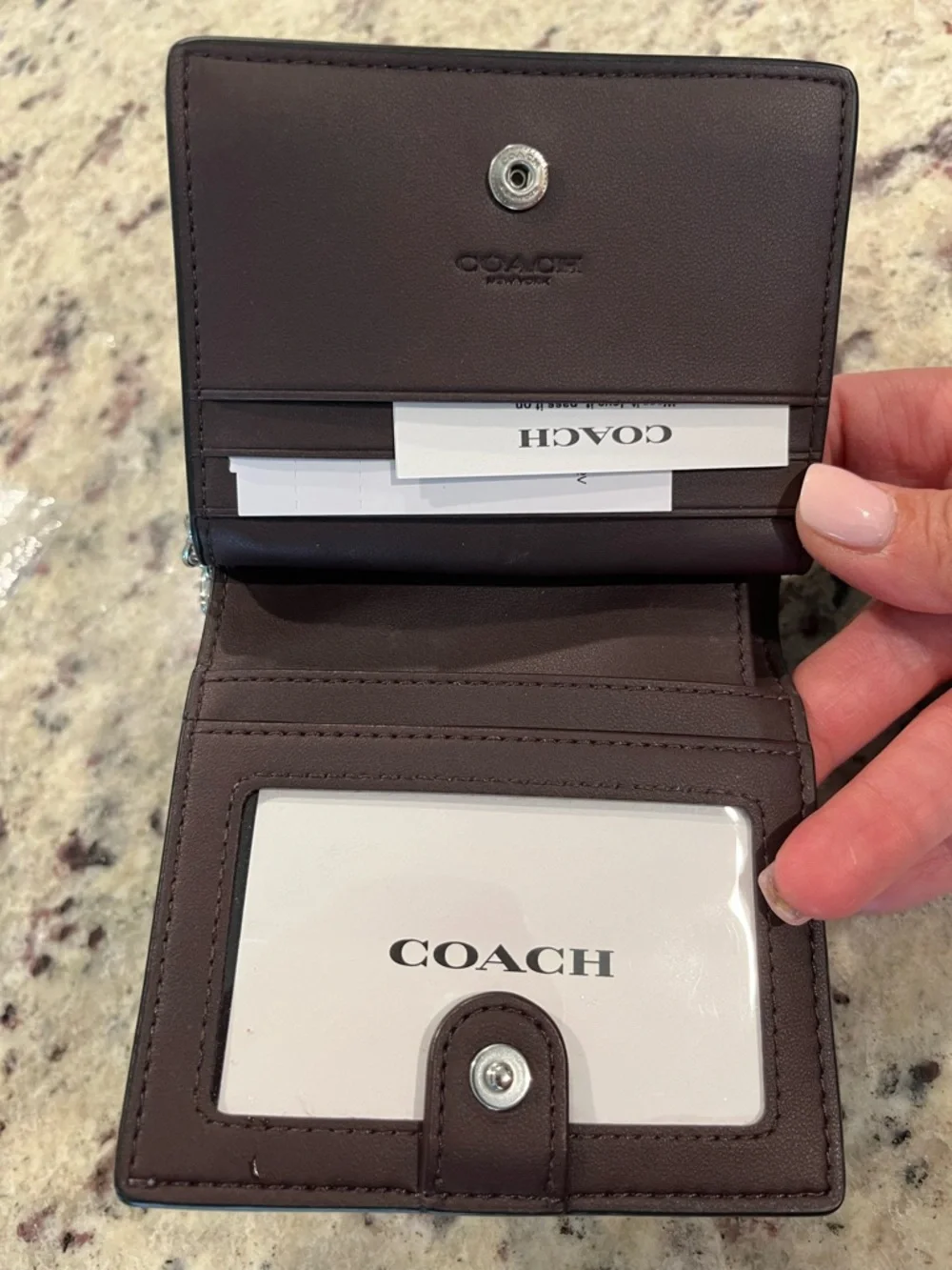 Coach Navy Signature Snap Wallet In Signature Canvas with Silver Logo - Picture 4 of 7